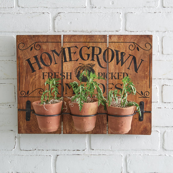 “Homegrown Tomatoes” Wall Sign With Clay Pots