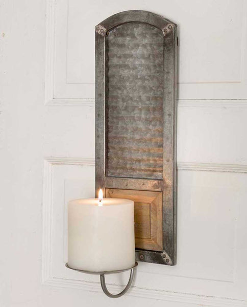 Metal Washboard Pillar Candle Sconce - Coffin's Mercantile, LLC