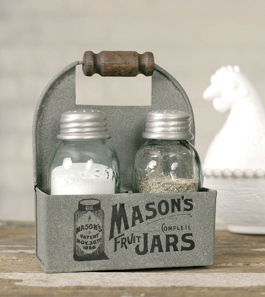 Mason Jar Box Salt & Pepper Caddy With Wood Handle - Coffin's Mercantile, LLC