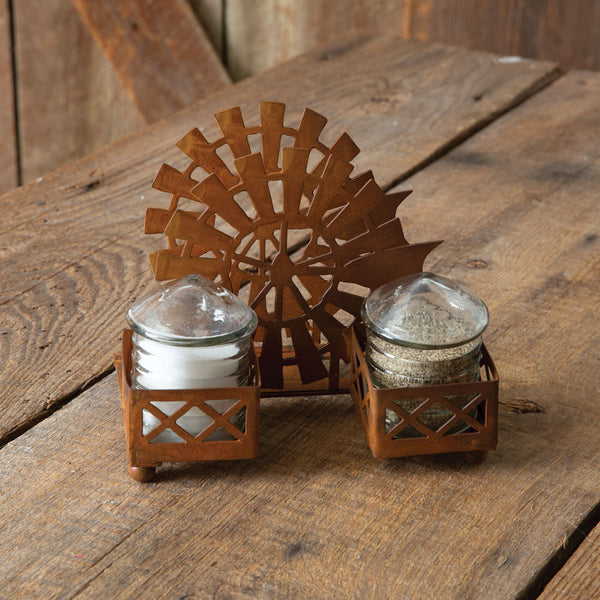 Windmill & Silo Salt, Pepper And Napkin Caddy