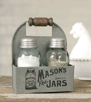 Mason Jar Box Salt & Pepper Caddy With Wood Handle - Coffin's Mercantile, LLC